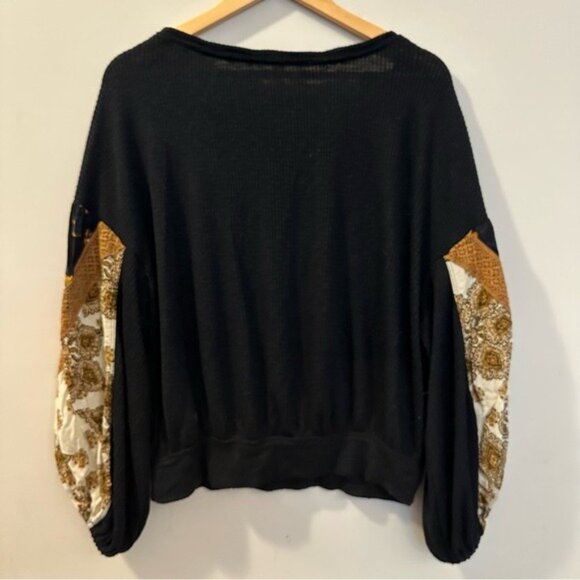 Free People Casual Clash Top Boho Black/ Multicolor Patchwork Blouse Sz Medium - Picture 3 of 7